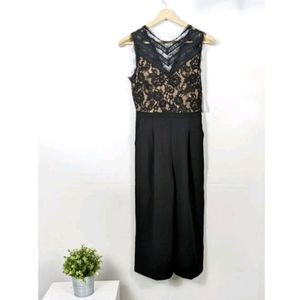 ADELYN RAE Black Lace Bodice Wide Leg Cropped Jumpsuit Size XS NWT